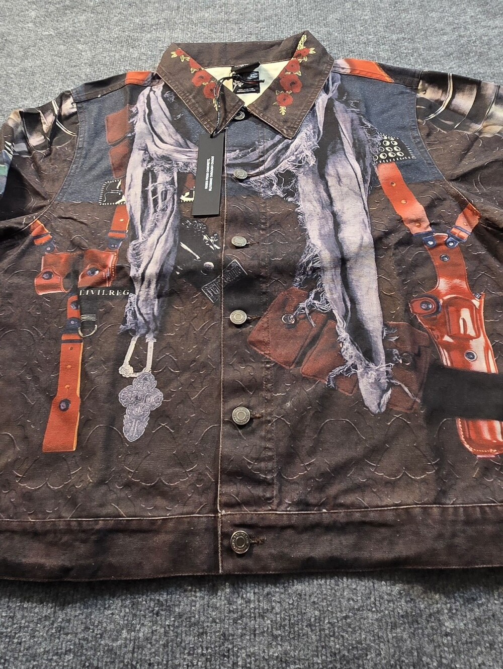 Civil Regime Cosmic Venom Raw Denim Jean Jacket Brown Size Medium New With Tags